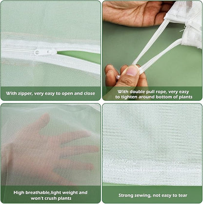 3Pcs Plant Covers from Insects, 3Size Bird Netting Barrier for Blueberry Bushes with Drawstring Zipper Mesh Garden Netting Plants Bags for Protect Fruits Tree Tomato Vegetable 2.6×3.3, 3.3×5, 4×5Ft