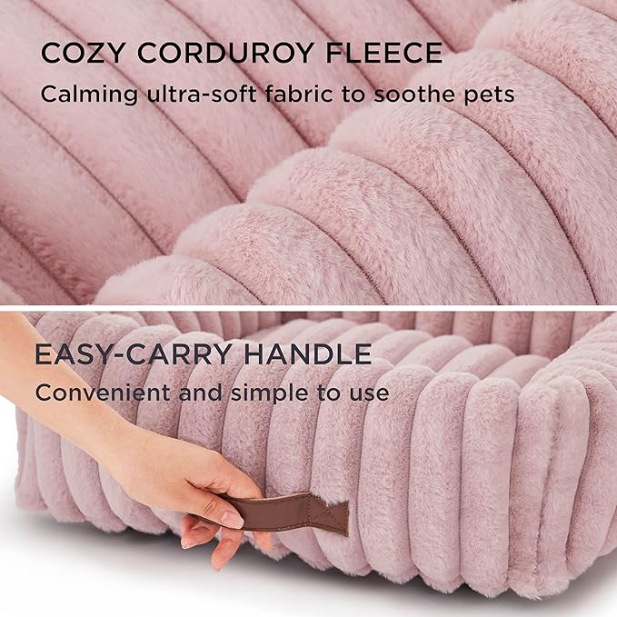 Bedsure ComfyFleece™ Cute Dog Bed for Large Dogs - Washable Furry Puppy Beds, Rectangle Orthopedic Corduroy Fleece Pet Beds with Removable Zipper Cover, 36x27x8inches, Blush Pink