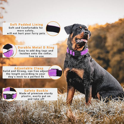 2 Pack Reflective Dog Collar with Safety Locking Buckle, Adjustable Soft Breathable Comfortable Nylon Pet Collar for Small, Medium and Large Dogs, Rosered, XL