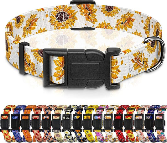 Dog Collar, Floral Boys Girls Puppy Collar for Small Medium Large Dogs, Soft Adjustable Collar with Safety Buckle for Male Females (XS, White Floral)