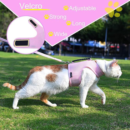 Cat Harness and Leash for Walking Escape Proof Breathable Mesh Fabric, Solid Pink, XX-Large, Adjustable Cat Walking Jackets with Handle, Padded Stylish Cat Vest
