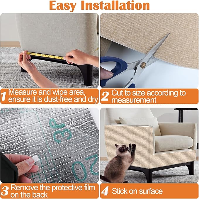 Cat Scratch Furniture Protector - 100" x 17" Trimmable Self-Adhesive Cats Claws Scratch Pads, DIY Cat Climbing Couch Protector for Scratch Post Cat Tree Replacement Indoor (Khaki)