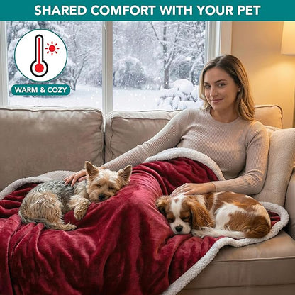 PetAmi Waterproof Dog Blanket for Medium Large Dog Puppy Cat Throw for Couch Cover Leakproof Protection, Sherpa Fleece, Reversible Soft Washable 60x40 Wine Red