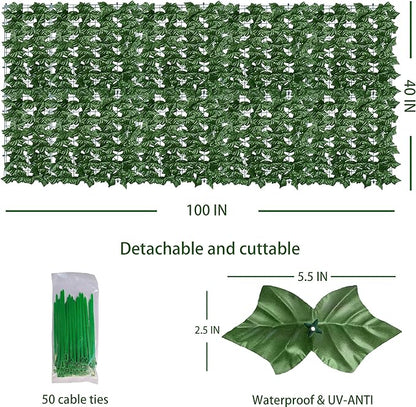 Artificial Ivy Privacy Fence Wall Screen: 40X100 in UV-Anti Faux Greenery Backdrop Ivy Vine Leaf Hedges Fence Panels for Patio, Balcony, Garden, Backyard Indoor Outdoor Green Decor