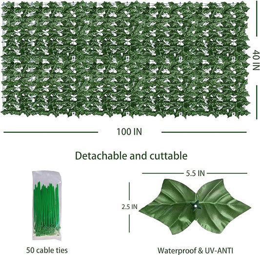 Artificial Ivy Privacy Fence Wall Screen: 40X100 in UV-Anti Faux Greenery Backdrop Ivy Vine Leaf Hedges Fence Panels for Patio, Balcony, Garden, Backyard Indoor Outdoor Green Decor