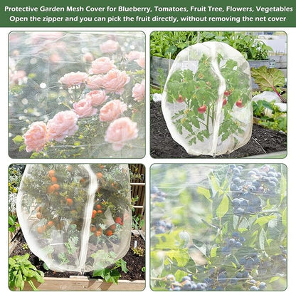 3Pcs Plant Covers from Insects, 3Size Bird Netting Barrier for Blueberry Bushes with Drawstring Zipper Mesh Garden Netting Plants Bags for Protect Fruits Tree Tomato Vegetable 2.6×3.3, 3.3×5, 4×5Ft