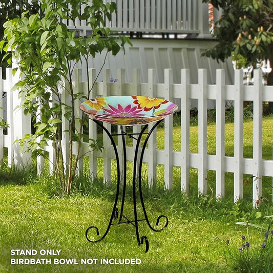 Alpine Corporation 18" Outdoor Birdbath Bowl Topper with Metal Stand, Garden Decor