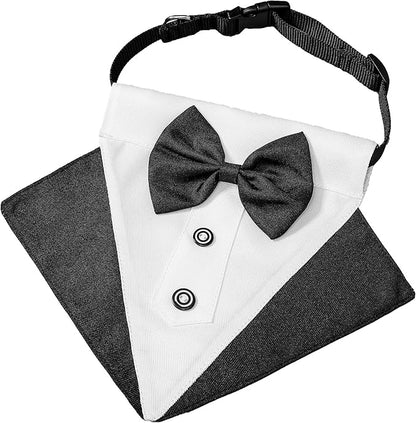 ADOGGYGO Formal Dog Tuxedo Wedding Pet Bandana Collar with Bow Tie, Adjustable Bowtie Collar Bandana for Medium Dog (Medium)