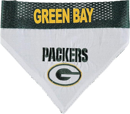 Pets First NFL DOG BANDANA - GREEN BAY PACKERS REVERSIBLE PET BANDANA. 2 Sided Sports Bandana with a PREMIUM Embroidery TEAM LOGO, Small/Medium. - 2 Sizes & 32 NFL Teams available