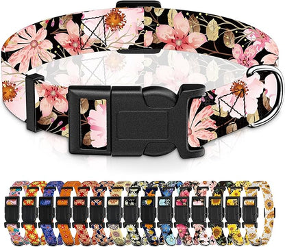Dog Collar for Boys Girls, Floral Puppy Collar for Small Medium Large Dogs, Adjustable Floral Pattern Soft Pet Collar with Safety Buckle for Male Females(Light Pink,XS)