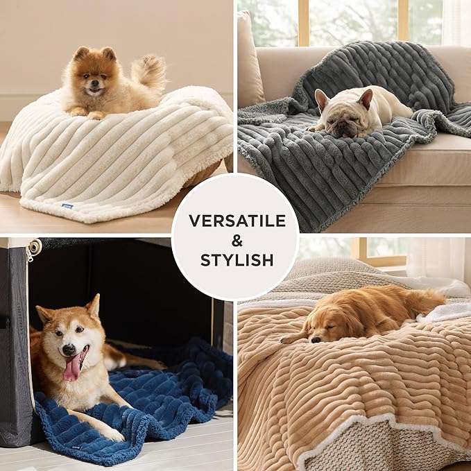 Bedsure ComfyFleece™ Waterproof Dog Blankets for Large Dogs - Soft Pet Cat Blanket Corduroy Fleece for Couch Protector Washable, Cozy Calming Reversible Furniture Protection,40"x50", Navy Blue