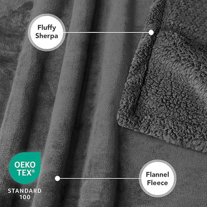 PetAmi Dog Blanket for Bed, XL Pet Blanket Large Dogs, Fleece Furniture Couch Cover Protector Sofa Car Crate Kennel, Soft Sherpa Cat Throw Plush Reversible Washable, Twin 60x80 Solid Dark Gray
