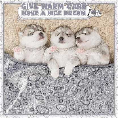 Tegeme 12 Pcs Pet Blankets Soft Fluffy Fleece Dog Cat Warm Paw Print Pattern Blankets Flannel Throw for Pets Dog Puppy Cat(23 x 16 Inch,Gray)