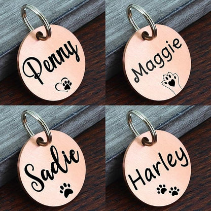 Ultra Joys Dog ID Tag, Custom Dog Tag Personalized Cat Tag, Pet ID Tag, Brushed Stainless Steel Stainless Steel Round Dog Tag Rose Gold Medium