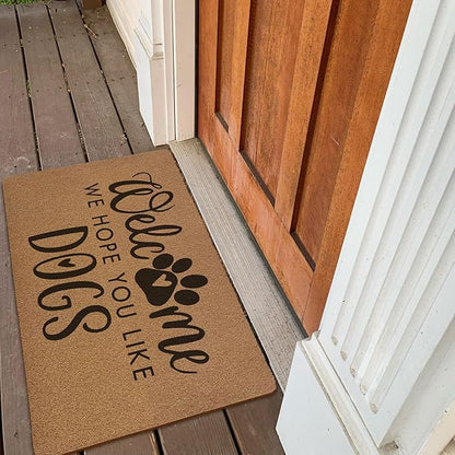 Funny Dog Welcome Door Mats, We Hope You Like Dogs Door Mat for Home Outside Entryway, Outdoor Pet Lover Owner Gift, Artificial Coir Doormat Rugs for Patio Kitchen Decor, 17x30 Inch