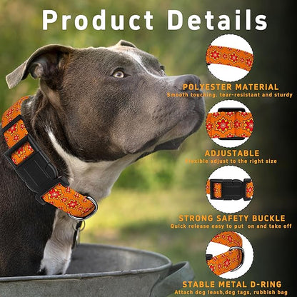 Dog Collar, Classical Indian Spirit Boys Girls Puppy Collar for Small Medium Large Dogs, Adjustable Soft Indian Pet Collar with Safety Buckle for Male Females(Orange, S)