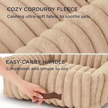Bedsure ComfyFleece™ Washable Dog Bed for Medium Dogs - Cute Furry Puppy Beds, Rectangle Orthopedic Corduroy Fleece Pet Beds with Removable Zipper Cover, 30x24x8inches, Sandy Beige