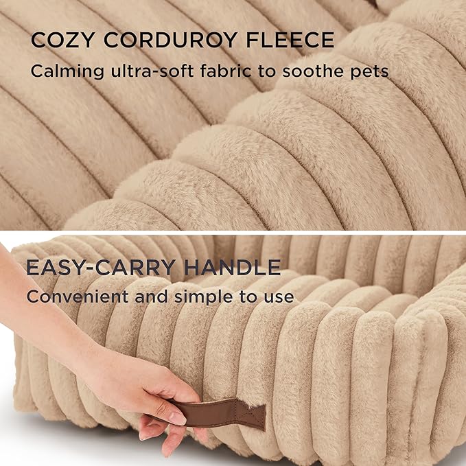 Bedsure ComfyFleece™ Cute Dog Bed for Small Medium Dogs - Washable Furry Puppy Beds, Rectangle Orthopedic Corduroy Fleece Pet Beds with Removable Zipper Cover, 25x21x7inches,Sandy Beige