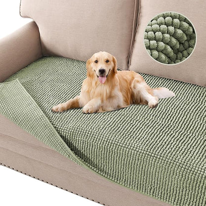 H.VERSAILTEX Plush Chenille Dog Bed Cover Thick Soft Sofa Covers Loveseat Cover for 2 Cushion Couch Anti Slip Couch Cover Furniture Protector for Dog, Pet, Cat (35" x 62", Sage)