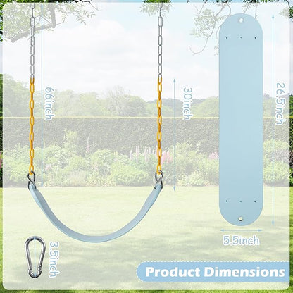 Sunnyglade 2PCS Swings Seats Heavy Duty with 66" Chain, Playground Swing Set Accessories Replacement with Snap Hooks, Support 250lb (2, Pastel Blue)