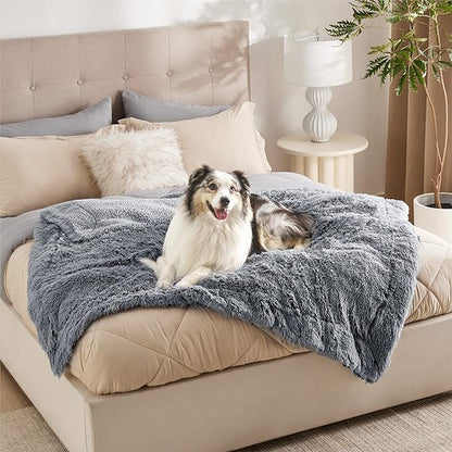 Bedsure Waterproof Dog Blankets for Large Dogs - Cat Blanket for Couch Protector Washable Long Faux Fur,Calming Soft Reversible Throw Furniture Protection for Puppy Pet, 50"x60", Grey