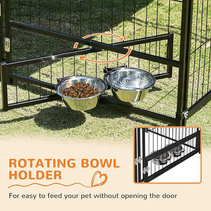 PawHut Outside Dog Kennel, 4.6' x 4.6' x 5' Puppy Play Pen with Canopy, Garden Playpen Fence Crate Enclosure Cage Rotating Bowl, for Dogs, Chickens, Ducks, Black