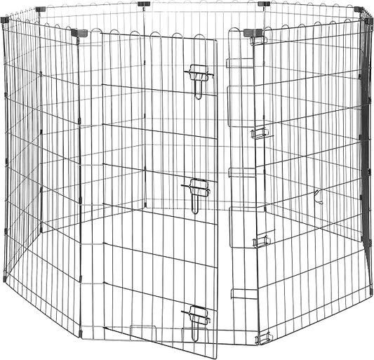 Amazon Basics Foldable Octagonal Metal Exercise Dog Playpen, Indoor/Outdoor, Single Door, 8 Panels, 24 x 42 Inches, Portable Pet Fence, Large, Black