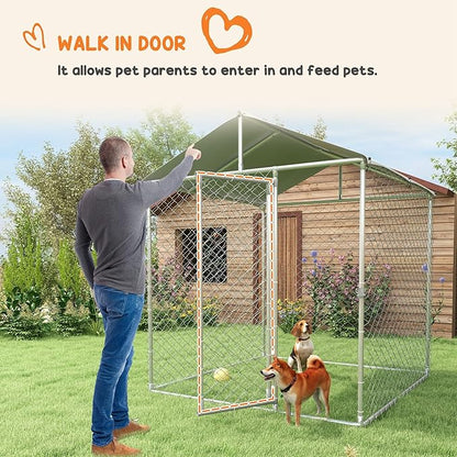 PawHut Outdoor Dog Kennel, Heavy Duty Dog Run Outdoor Fence with Waterproof Cover, Galvanized Chain Link, Secure Lock, for Large Breeds, Chickens, Ducks, 6.5' x 6.5' x 7.8'