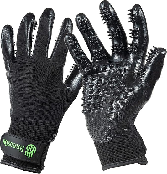 H HANDSON Pet Grooming Gloves - Patented #1 Ranked, Award Winning Shedding, Bathing, & Hair Remover Gloves - Gentle Brush for Cats, Dogs, and Horses (Black, Large)