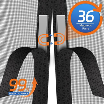 Magnetic Screen Door Upgraded PET Mesh Stronger Than Fiberglass and Polyester,Hands Free,Keeps Bugs Out,Pet & Kid Friendly,Suitable for Sliding Door,Large Patio Door and French Door-72''x96''