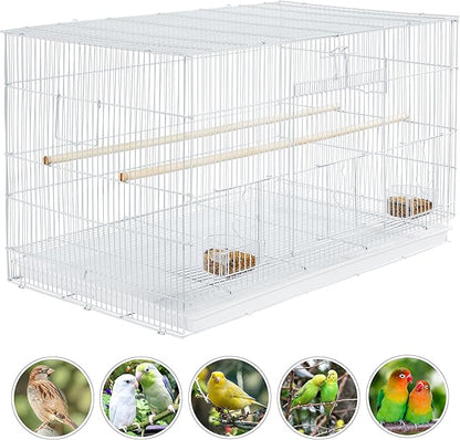 Yaheetech 30‘’ Flight Bird Cage Stackable Design for Small and Medium Birds with Slide Out Tray and Bottom Grate Budgies Cockatiels Lovebirds Canaries Parakeet Cage, White