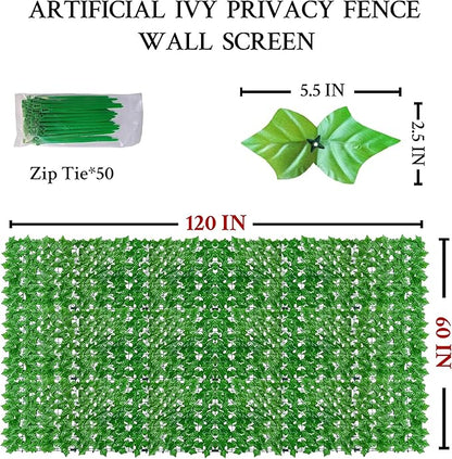 Artificial Ivy Fence Privacy Screen,60 x 120 Inch UV-Anti Artificial Fake Ivy Hedge,Light Green Artificial Hedge Backyard Decor for Indoor, Outdoor,Garden,Fence,Balcony and Many Other Scenarios