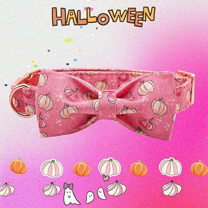 Elegant Little Tail Dog Collar with Bow, Adjustable Halloween Pumpkin Bowtie Collar for Small to Large Dogs