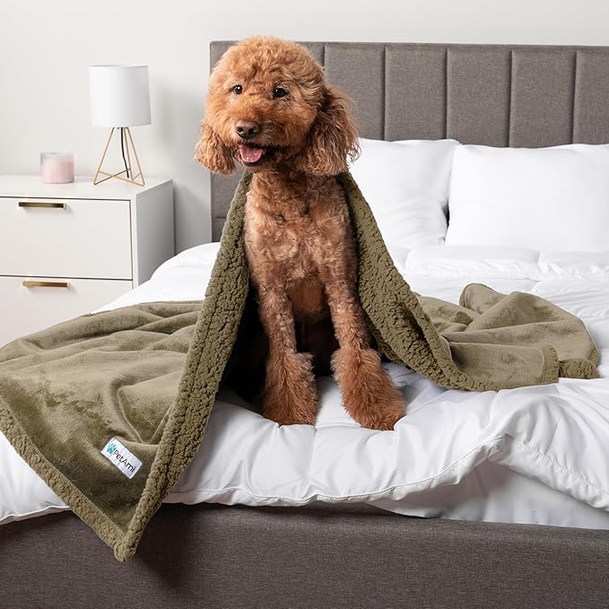 PetAmi Waterproof Dog Blanket for Medium Large Dog Puppy Cat Throw for Couch Cover Leakproof Protection, Sherpa Fleece, Reversible Soft Washable 60x40 Taupe Taupe