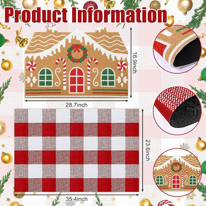 Tinideya 2 Pcs Door Mat Welcome Non Slip Coir Mats Floor Layering Doormats Seasonal for Front Porch Entryway Decor(Gingerbread House)