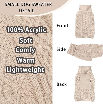 Dog Sweaters Small Dog Clothes Winter Turtleneck Puppy Sweater Warm Pet Cat Sweater Doggy Pullover Outfit with Twisted Design XS~XL(Beige, Large)