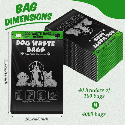 Ireer 40 Count 4000 Pcs Header Bag Bulk Cute Dog Pet Waste Bags Bulk Poop Leakproof Easy Single Pull for Poop Dog Waste Station Fit Hang Hole Dispenser Pet Home Outdoor