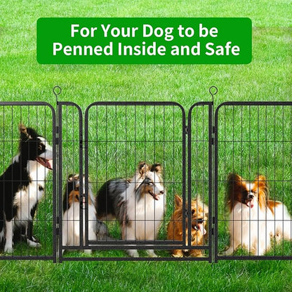 Dog Playpen Outdoor Extra Wide 16 Piece Panels Heavy Duty Dog Fence 32" Height Anti-Rust with Doors Portable for RV Camping Yard, Total 42FT, 140 Sq.ft, Snowy Black