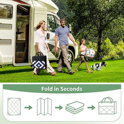 GENIMO Outdoor Rug for Patio Clearance,9'x12' Waterproof Large Mat,Reversible Plastic Camping Rugs,Rv,Porch,Deck,Camper,Balcony,Backyard (Navy Blue & White)