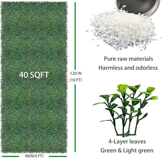 Artificial Boxwood Roll,48x120 in (40 sqft) UV-Anti Faux Ivy Boxwood Hedge Leaf Grass Wall for Patio Balcony Privacy, Garden, Backyard Greenery Wall Backdrop and Fence Decor