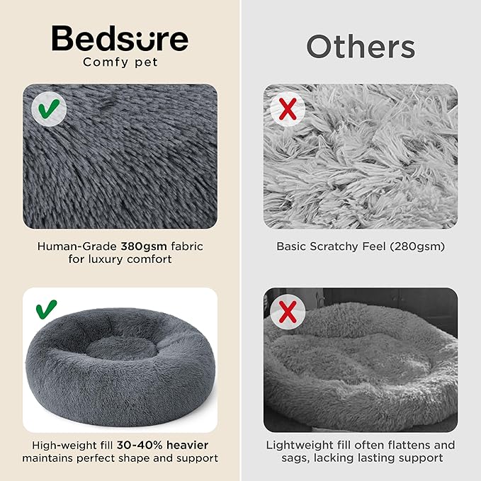 Bedsure Calming Dog Bed for Medium Large Dogs - Donut Washable Large Pet Bed, 33 inches Anti-Slip Round Fluffy Plush Faux Fur Dog Bed, Dark Grey