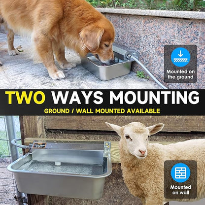 Automatic Dog Water Dispenser, 2 Gallons 304 Stainless Steel Large Dog Water Bowl Dispenser for Indoor/Outdoor, Pet & Livestock Water Feeder, Auto Fill, Fits GHT 3/4" Faucet, Easy to Clean
