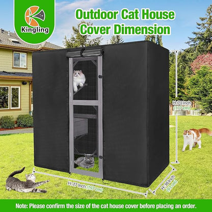Kingling Outdoor Cat House Cover Weatherproof, Thermal Covers for Outdoor Cat House Catio Cat Cage Cover Winter for Large Cat Catio 4 Tiers Pet Enclosures House (Cover Only)- 77 "L x 36 "W x 70 "H