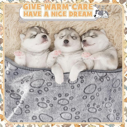 Tegeme 12 Pcs Pet Blankets Soft Fluffy Fleece Dog Cat Warm Paw Print Pattern Blankets Flannel Throw for Pets Dog Puppy Cat(30 x 20 Inch,Gray)