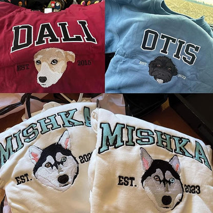 Custom Pet Embroidered Sweatshirt - Personalized Dog/Cat Face & Name - Gift for Mom, Dog Mom, Birthday, Christmas