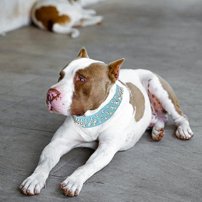TEEMERRYCA Adjustable Microfiber Leather Spiked Studded Dog Collars with a Squeak Ball Gift for Small Medium Large Pets Like Cats/Pit Bull/Bulldog/Pugs/Husky, Blue, L(15"-18.5")