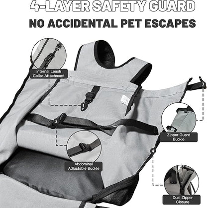 Dog Carrier Backpack for Medium Dogs, Hiking Bag for Pets Up to 30 lbs - 4-Layer Safety Design with Thick Padded Straps, Built-in Leash & Breathable Mesh, Suitable for Hiking, Cycling, and Travel