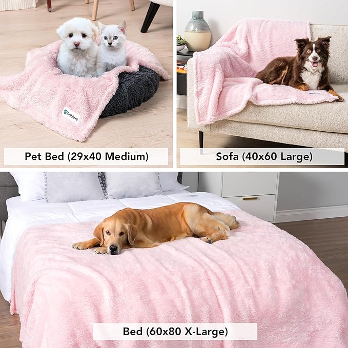 PetAmi Pink Fluffy Soft Dog & Cat Blanket, Sherpa Fleece, Calming Pet Blanket Throw for Bed & Sofa, X-Large 60x80