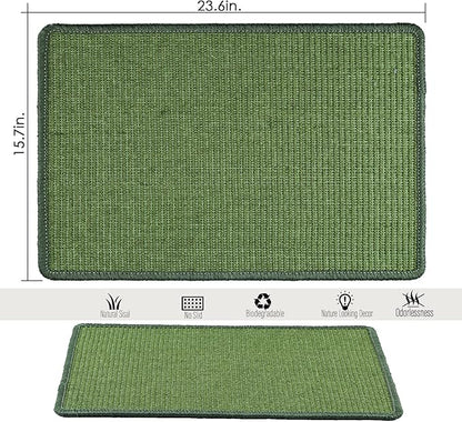 Cat Scratcher Mat, 23.6x15.7inch Natural Sisal Cat Scratchers for Indoor Cats with Velcro,Stick on Floor Cat Wall Scratcher,Horizontal Cat Scratch Mat Protect Furniture (Green Color)