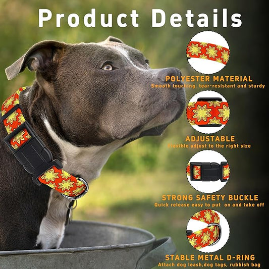 Dog Collar, Classical Indian Spirit Boys Girls Puppy Collar for Small Medium Large Dogs, Adjustable Soft Indian Pet Collar with Safety Buckle for Male Females(Yellow,M)